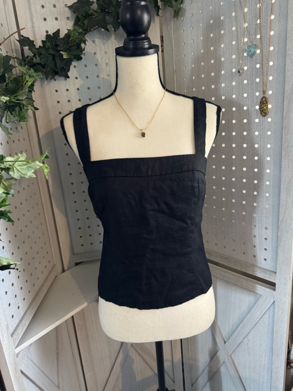 Quince Black Square-Neck Linen Camisole